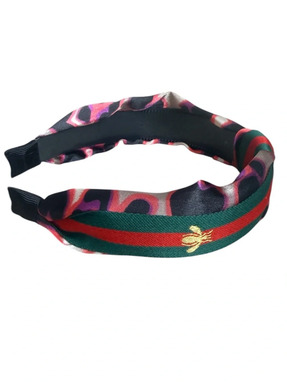 Striped Green and Red Knotted Headband with Floral Accent